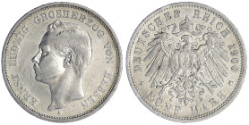 Reichssilbermünzen J. 19-178 - Hessen - Ernst Ludwig, 1892-1918
5 Mark 1900 A. sehr schön, kl. Randfehler, selten Jaeger 73.