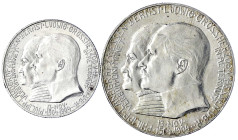 Reichssilbermünzen J. 19-178 - Hessen - Ernst Ludwig, 1892-1918
2 Stück: 2 und 5 Mark 1904. Zum 400. Geburtstag. beide vorzüglich Jaeger 74,75.