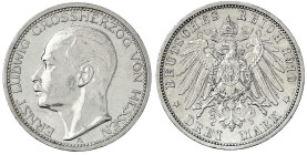 Reichssilbermünzen J. 19-178 - Hessen - Ernst Ludwig, 1892-1918
3 Mark 1910 A. vorzüglich, kl. Kratzer und etwas berieben Jaeger 76.