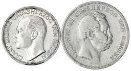 Reichssilbermünzen J. 19-178 - Hessen - Lots
2 Stück: 5 Mark 1875, 3 Mark 1910. schön/sehr schön, Felder geglättet und sehr schön/vorzüglich, kl. Ran...