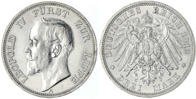 Reichssilbermünzen J. 19-178 - Lippe - Leopold IV., 1904-1918
3 Mark 1913 A. vorzüglich, kl. Randfehler, berieben Jaeger 79.