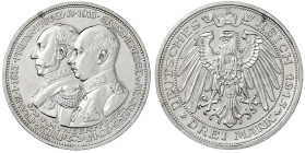 Reichssilbermünzen J. 19-178 - Mecklenburg-Schwerin - Friedrich Franz IV., 1897-1918
3 Mark 1915 A. 100 Jahrfeier. gutes vorzüglich Jaeger 88.