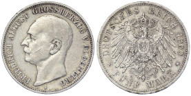 Reichssilbermünzen J. 19-178 - Oldenburg - Friedrich August, 1900-1918
5 Mark 1900 A. sehr schön, Kratzer, kl. Randfehler Jaeger 95.