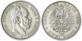 Reichssilbermünzen J. 19-178 - Preußen - Wilhelm I., 1861-1888
2 Mark 1883 A. vorzüglich/Stempelglanz aus Erstabschlag, leicht berieben Jaeger 96.