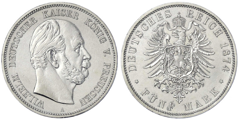 Reichssilbermünzen J. 19-178 - Preußen - Wilhelm I., 1861-1888
5 Mark 1874 A. g...