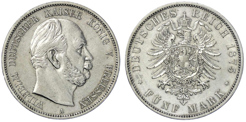 Reichssilbermünzen J. 19-178 - Preußen - Wilhelm I., 1861-1888
5 Mark 1875 A. f...