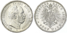 Reichssilbermünzen J. 19-178 - Preußen - Wilhelm I., 1861-1888
5 Mark 1876 B. fast Stempelglanz, nur kl. Kratzer und Randfehler, Prachtexemplar, sehr...
