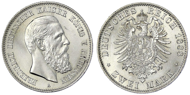 Reichssilbermünzen J. 19-178 - Preußen - Friedrich III., 1888
2 Mark 1888 A. pr...