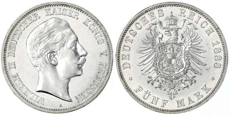 Reichssilbermünzen J. 19-178 - Preußen - Wilhelm II., 1888-1918
5 Mark 1888 A. ...