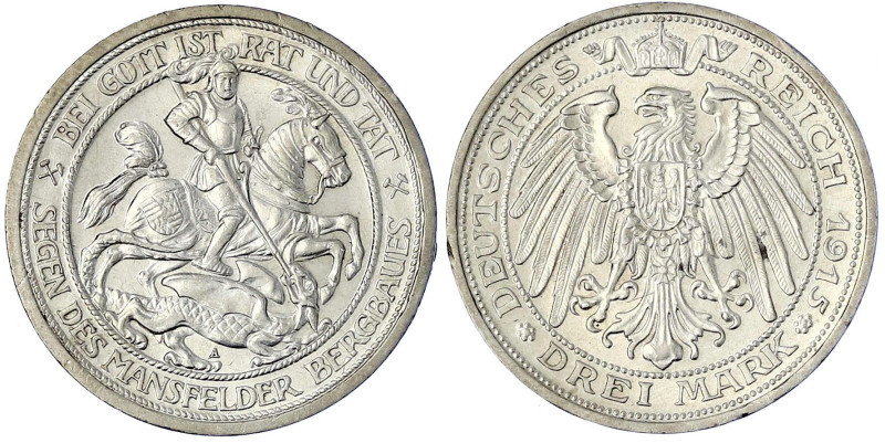 Reichssilbermünzen J. 19-178 - Preußen - Wilhelm II., 1888-1918
3 Mark 1915 A. ...