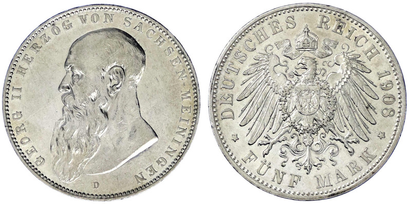 Reichssilbermünzen J. 19-178 - Sachsen-Meiningen - Georg II., 1866-1914
5 Mark ...