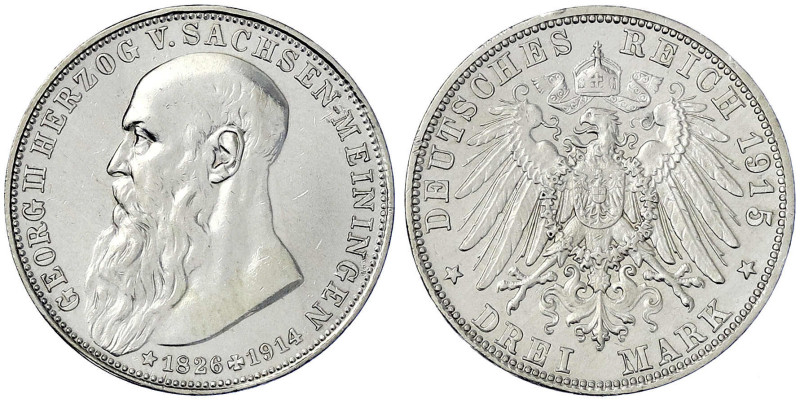 Reichssilbermünzen J. 19-178 - Sachsen-Meiningen - Georg II., 1866-1914
3 Mark ...