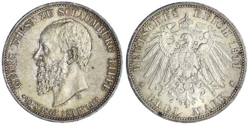 Reichssilbermünzen J. 19-178 - Schaumburg-Lippe - Georg, 1893-1911
3 Mark 1911 ...