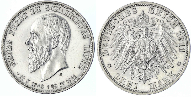 Reichssilbermünzen J. 19-178 - Schaumburg-Lippe - Georg, 1893-1911
3 Mark 1911 ...