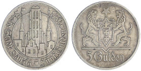 Kolonien und Nebengebiete - Danzig, Freie Stadt - 
5 Gulden 1923, Marienkirche. sehr schön Jaeger D 9.
