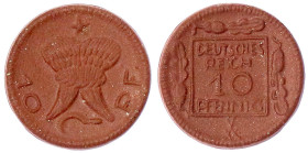 Notmünzen aus Porzellan (Länder,Städte,Firmen) - Staaten/- und Ländermünzen - Deutsches Reich
10 Pfennig o.J. (1920) Gipsform, braunes Böttgersteinze...