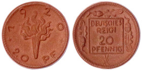 Notmünzen aus Porzellan (Länder,Städte,Firmen) - Staaten/- und Ländermünzen - Deutsches Reich
20 Pfennig 1920 Gipsform, braunes Böttgersteinzeug, ste...