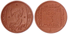 Notmünzen aus Porzellan (Länder,Städte,Firmen) - Staaten/- und Ländermünzen - Deutsches Reich
3 Mark o.J. (1920) Gipsform, braunes Böttgersteinzeug, ...