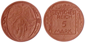 Notmünzen aus Porzellan (Länder,Städte,Firmen) - Staaten/- und Ländermünzen - Deutsches Reich
5 Mark o.J. (1920) Gipsform, braunes Böttgersteinzeug, ...