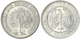 Weimarer Republik - Kursmünzen - 5 Reichsmark Eichbaum Silber 1927-1933
1928 F. Stempelglanz, kl. Randfehler, Prachtexemplar Jaeger 331.