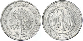 Weimarer Republik - Kursmünzen - 5 Reichsmark Eichbaum Silber 1927-1933
1931 F. fast Stempelglanz, min. Randfehler, sonst Prachtexemplar Jaeger 331.