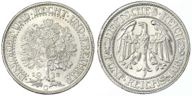 Weimarer Republik - Kursmünzen - 5 Reichsmark Eichbaum Silber 1927-1933
1932 G. fast Stempelglanz, Prachtexemplar Jaeger 331.