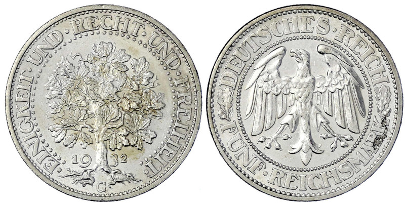 Weimarer Republik - Kursmünzen - 5 Reichsmark Eichbaum Silber 1927-1933
1932 G....