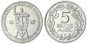 Weimarer Republik - Gedenkmünzen - 5 Reichsmark Rheinlande
1925 E. gutes vorzüglich, min. Randfehler Jaeger 322.