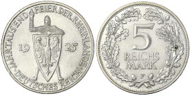 Weimarer Republik - Gedenkmünzen - 5 Reichsmark Rheinlande
1925 F. vorzüglich/Stempelglanz, min. Randfehler Jaeger 322.