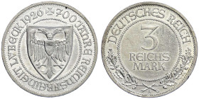 Weimarer Republik - Gedenkmünzen - 3 Reichsmark Lübeck
1926 A. fast vorzüglich, winz. Randfehler Jaeger 323.