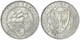 Weimarer Republik - Gedenkmünzen - 5 Reichsmark Bremerhaven
1927 A. prägefrisch/fast Stempelglanz, nur winz. Kratzer Jaeger 326.