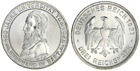 Weimarer Republik - Gedenkmünzen - 3 Reichsmark Tübingen
1927 F. prägefrisch/fast Stempelglanz, Schrötlingsfehler Jaeger 328.