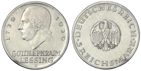 Weimarer Republik - Gedenkmünzen - 5 Reichsmark Lessing
1929 E. gutes sehr schön, Rand überarbeitet Jaeger 336.