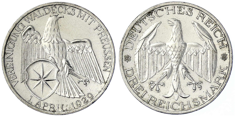 Weimarer Republik - Gedenkmünzen - 3 Reichsmark Waldeck
1929 A. gutes vorzüglic...