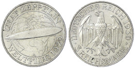 Weimarer Republik - Gedenkmünzen - 3 Reichsmark Zeppelin
1930 A. gutes vorzüglich Jaeger 342.