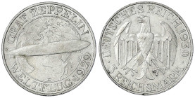 Weimarer Republik - Gedenkmünzen - 3 Reichsmark Zeppelin
1930 E. gutes vorzüglich Jaeger 342.