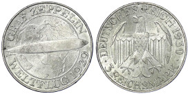 Weimarer Republik - Gedenkmünzen - 3 Reichsmark Zeppelin
1930 F. vorzüglich/Stempelglanz Jaeger 342.