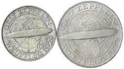 Weimarer Republik - Gedenkmünzen - 5 Reichsmark Zeppelin
2 Stück: 3 Mark 1930 J und 5 Mark 1930 A. beide sehr schön/vorzüglich, kl. Randfehler Jaeger...