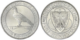 Weimarer Republik - Gedenkmünzen - 5 Reichsmark Rheinstrom
1930 A. prägefrisch/fast Stempelglanz, nur kl. Kratzer, selten in dieser Erhaltung Jaeger ...