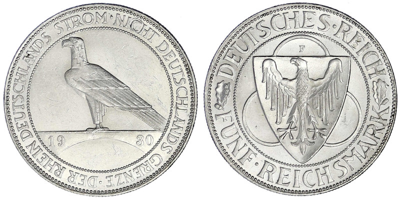 Weimarer Republik - Gedenkmünzen - 5 Reichsmark Rheinstrom
1930 F. vorzüglich/S...