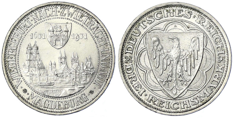 Weimarer Republik - Gedenkmünzen - 3 Reichsmark Magdeburg
1931 A. vorzüglich/St...