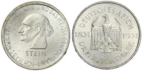Weimarer Republik - Gedenkmünzen - 3 Reichsmark Stein Reichsfreiherr
1931 A. prägefrisch/fast Stempelglanz, kl. Randfehler Jaeger 348.