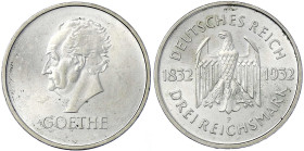 Weimarer Republik - Gedenkmünzen - 3 Reichsmark Goethe
1932 F. vorzüglich/Stempelglanz Jaeger 350.