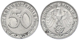Drittes Reich - Klein/- und Kursmünzen - 50 Reichspfennig, Nickel 1938-1939
1939 B. gutes vorzüglich Jaeger 365.