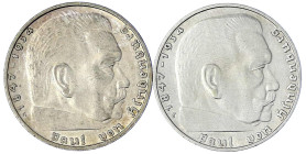 Drittes Reich - Klein/- und Kursmünzen - 2 Reichsmark Hindenburg, Silber 1936-1939
2 Stück: 1936 G und J. beide vorzüglich Jaeger 366.