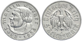 Drittes Reich - Gedenkmünzen - 5 Reichsmark Luther
1933 A. sehr schön/vorzüglich, kl. Randfehler Jaeger 353.