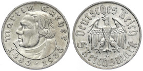 Drittes Reich - Gedenkmünzen - 5 Reichsmark Luther
1933 G. vorzüglich Jaeger 353.