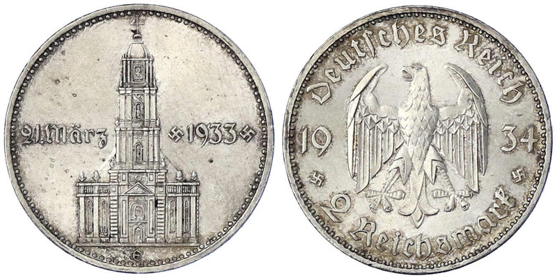 Drittes Reich - Gedenkmünzen - 2 Reichsmark Garnisonskirche mit Datum 1934
1934...