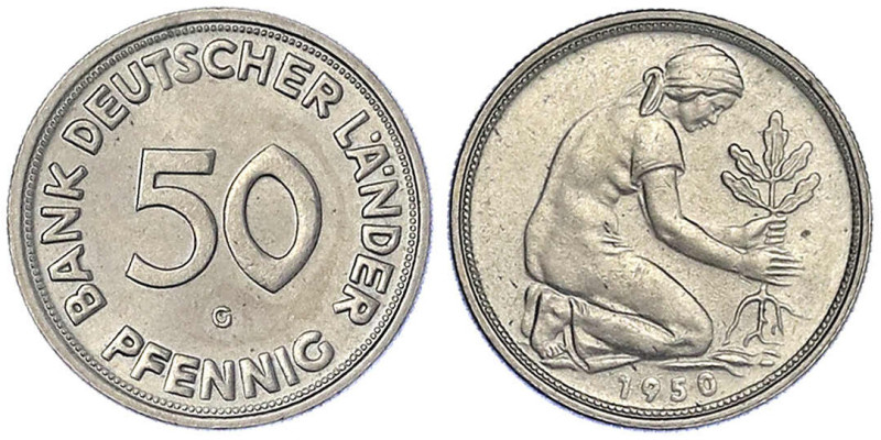 Münzen der Bundesrepublik Deutschland - Kursmünzen - 50 Pfennig, Kupfer/Nickel 1...