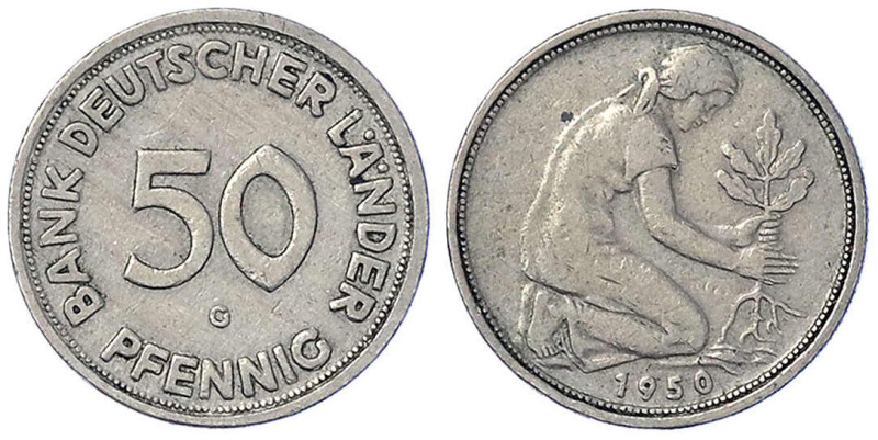 Münzen der Bundesrepublik Deutschland - Kursmünzen - 50 Pfennig, Kupfer/Nickel 1...